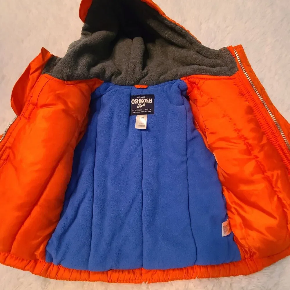 Osh kosh B'gosh Winter Coat Toddler Boys 18M Jacket Hood Blue Orange Puffer